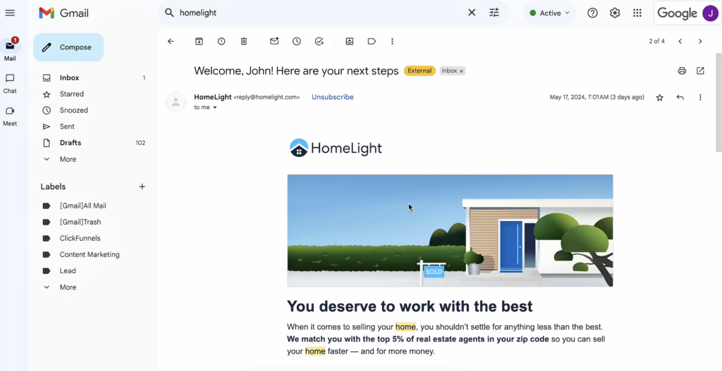 homelight's follow-up email